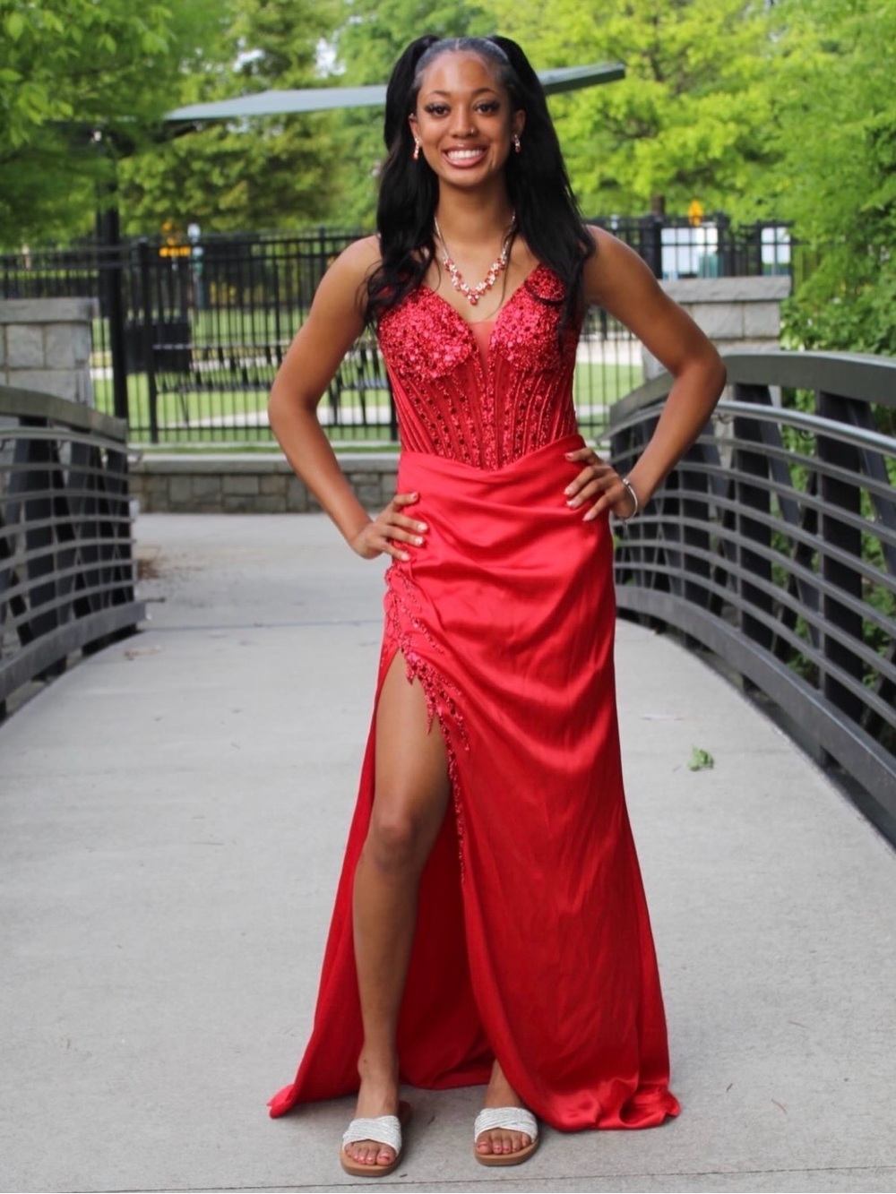 Strapless Embellished Red Prom Gown with High Side Slit! 🌹Elegant 🌹Size 6